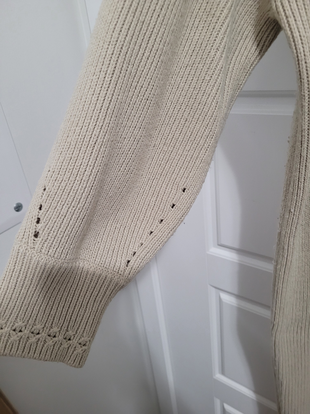 Beige Ribbed Long Sleeve Midi Dress with Black Side Panel - Picture 3 of 7